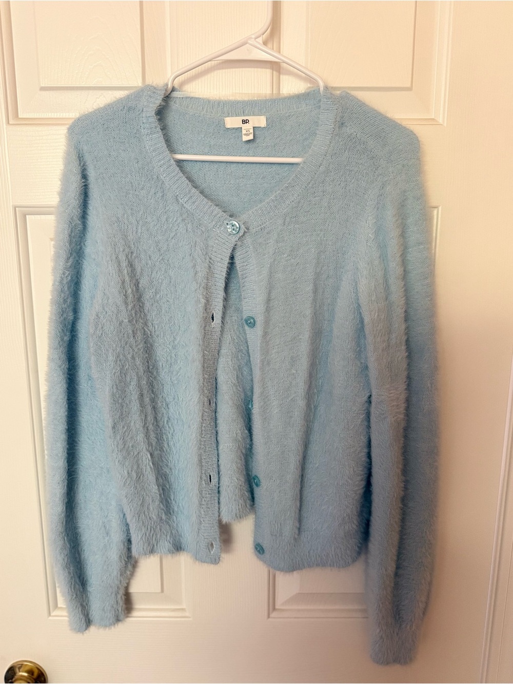 bp Light Blue Fuzzy V-Neck Button-Front Cardigan